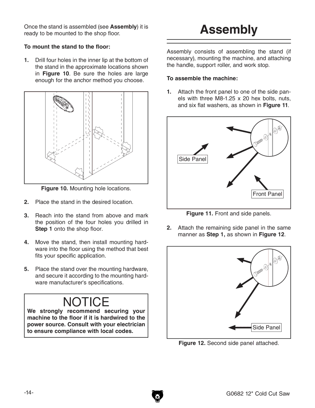 Grizzly G0682 owner manual Assembly, To mount the stand to the floor, To assemble the machine, HYZEVcZa, GdciEVcZa 