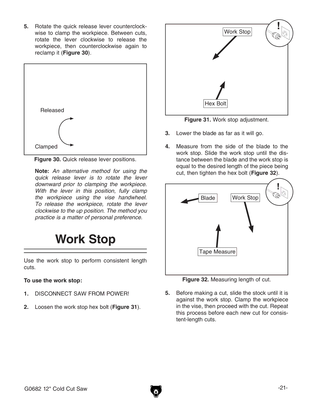 Grizzly G0682 Work Stop, GZaZVhZY 8aVbeZY, JhZ iZ ldg` hide id eZgdgb XdchhiZci aZc\i Xjih#, To use the work stop 