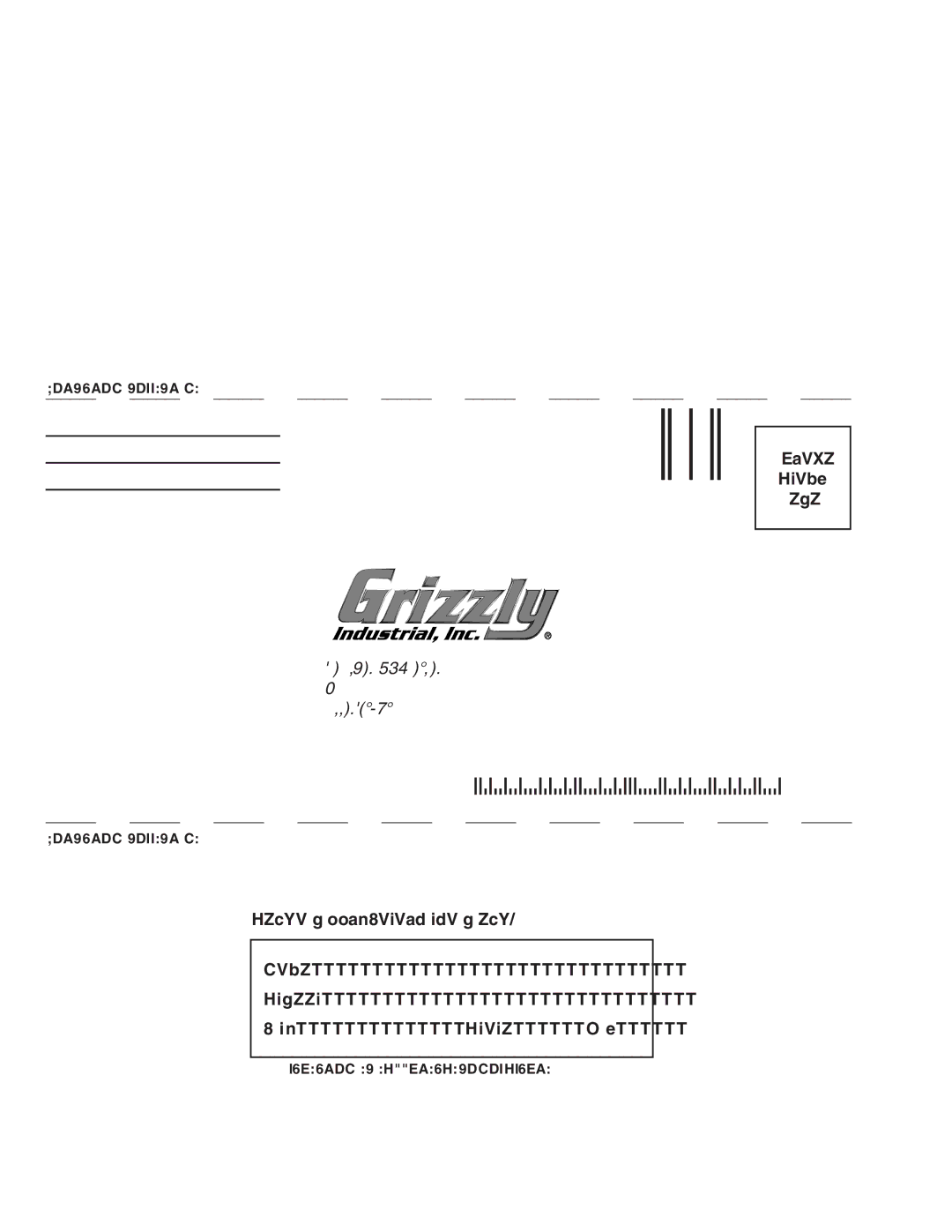 Grizzly G0682 owner manual EaVXZ HiVbe =ZgZ, $5342!, .# 0/ /8  %,,.!- 7!  