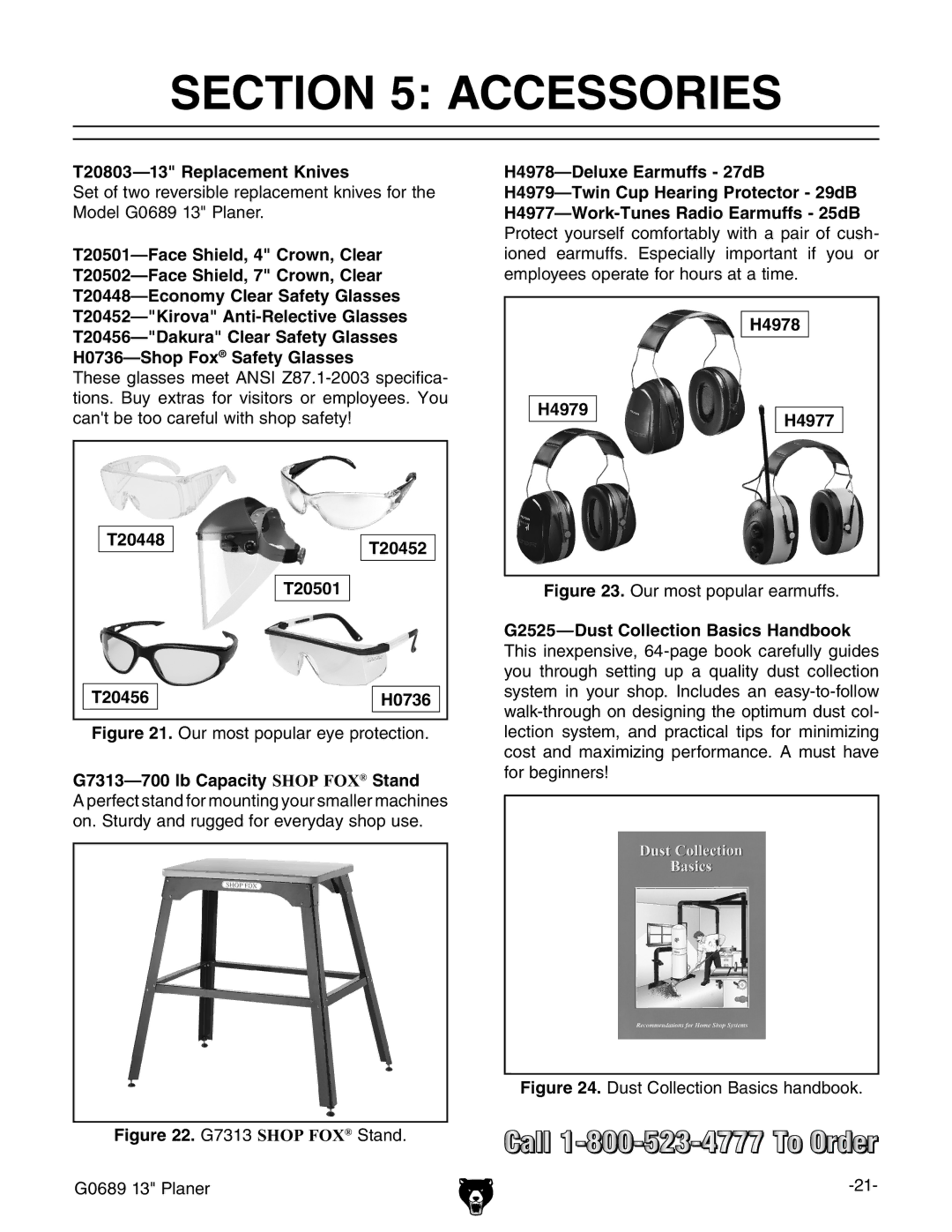 Grizzly G0689 owner manual Accessories, T20803-13 Replacement Knives, T20448T20452 T20501 T20456 H0736, H4978 H4979H4977 