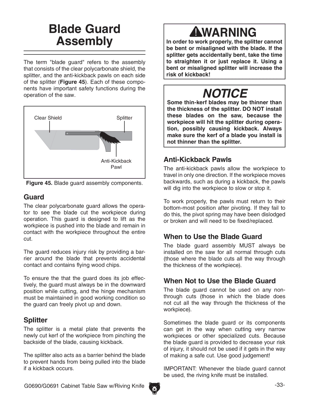 Grizzly G0690 owner manual Blade Guard Assembly 