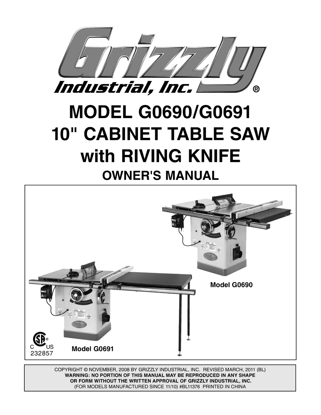 Grizzly G0690, G0691 owner manual Cabinet Table SAW 