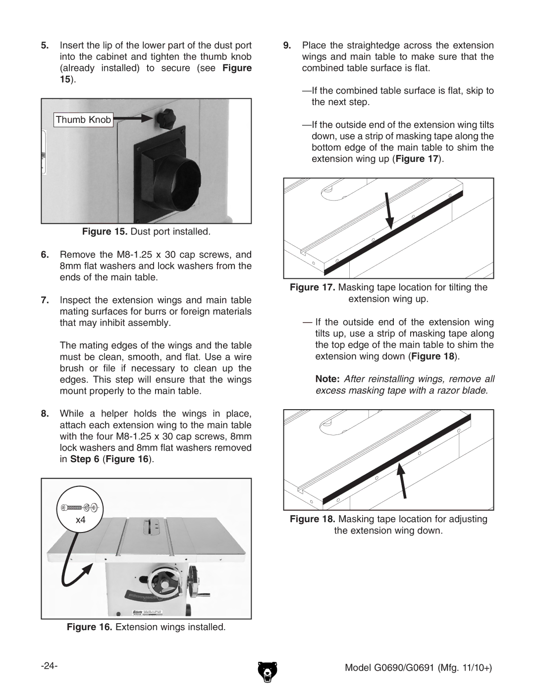 Grizzly G0691, G0690 owner manual Extension wings installed 