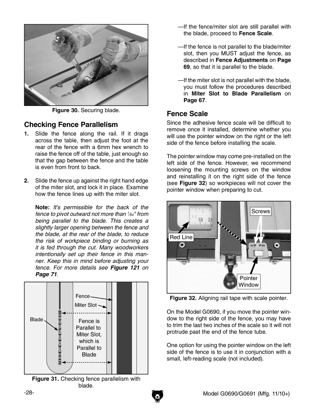 Grizzly G0691, G0690 owner manual Checking Fence Parallelism, Fence Scale 