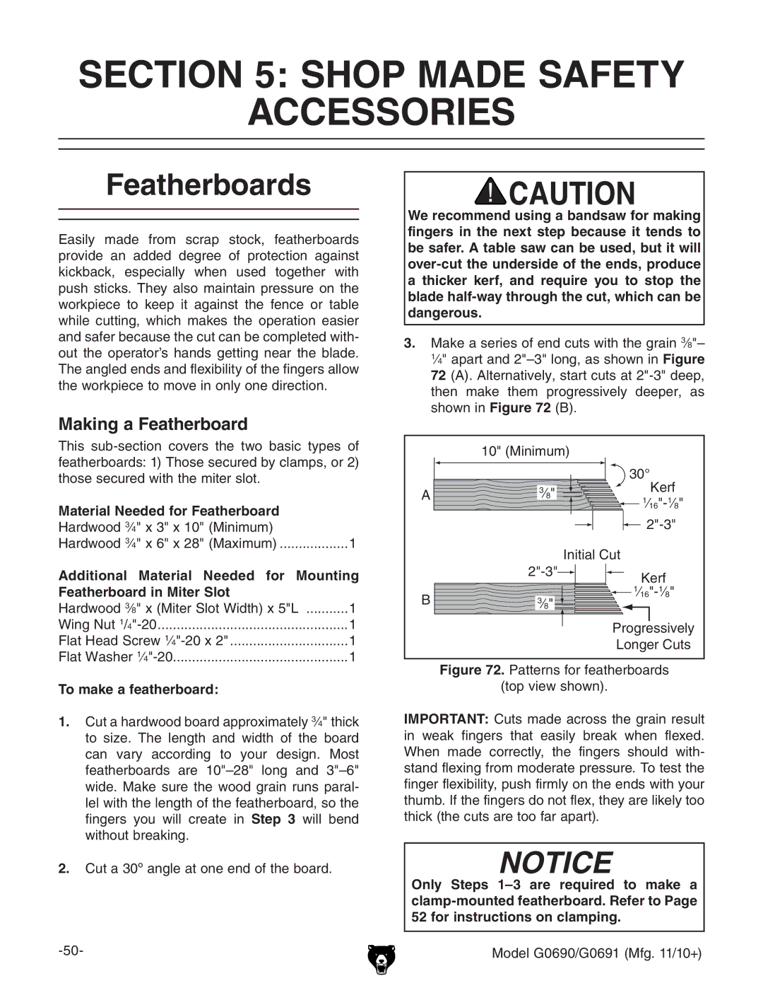 Grizzly G0691, G0690 owner manual Shop Made Safety Accessories, Featherboards, Making a Featherboard 