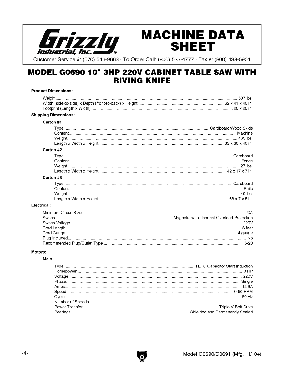 Grizzly G0691, G0690 owner manual $&+,1$7$ 