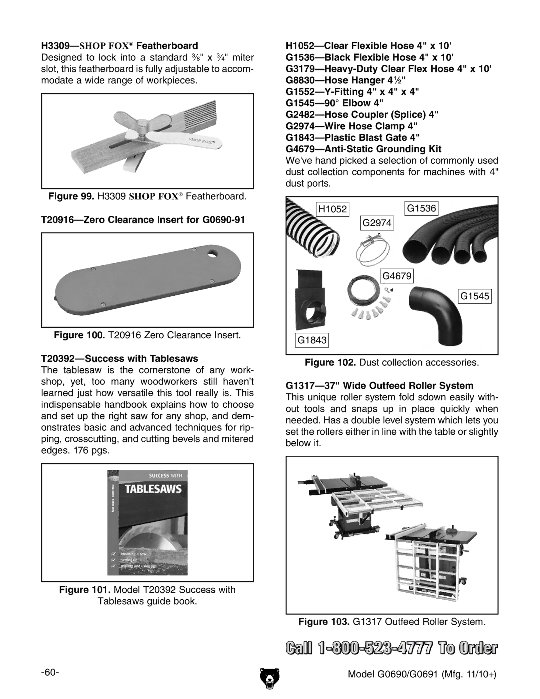 Grizzly G0691 H3309-Shop Fox Featherboard, T20916-Zero Clearance Insert for G0690-91, T20392-Success with Tablesaws 