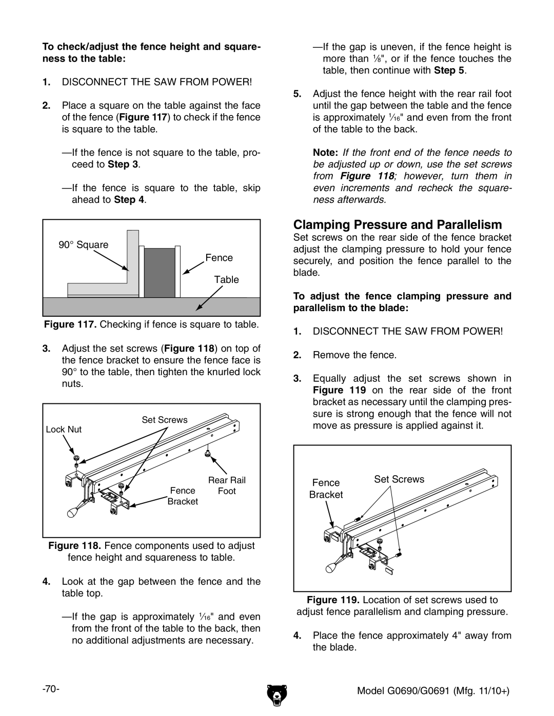 Grizzly G0691, G0690 owner manual Clamping Pressure and Parallelism, 7gVX`Zi 