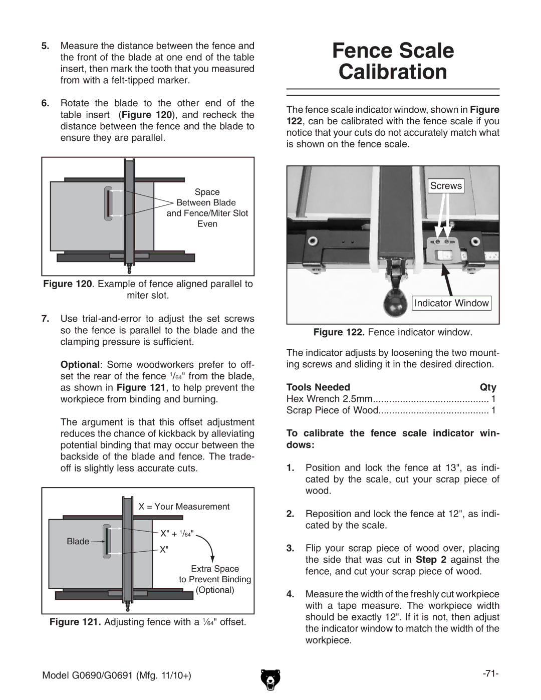 Grizzly G0690, G0691 owner manual Fence Scale Calibration, To calibrate the fence scale indicator win- dows 