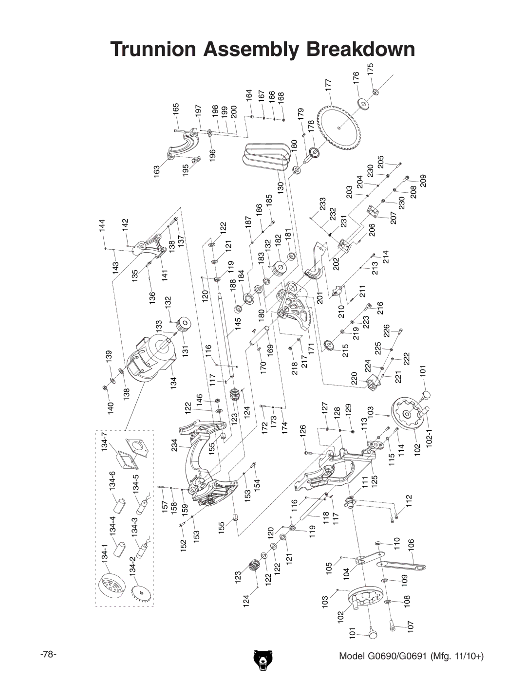 Grizzly G0691, G0690 owner manual Trunnion Assembly Breakdown 