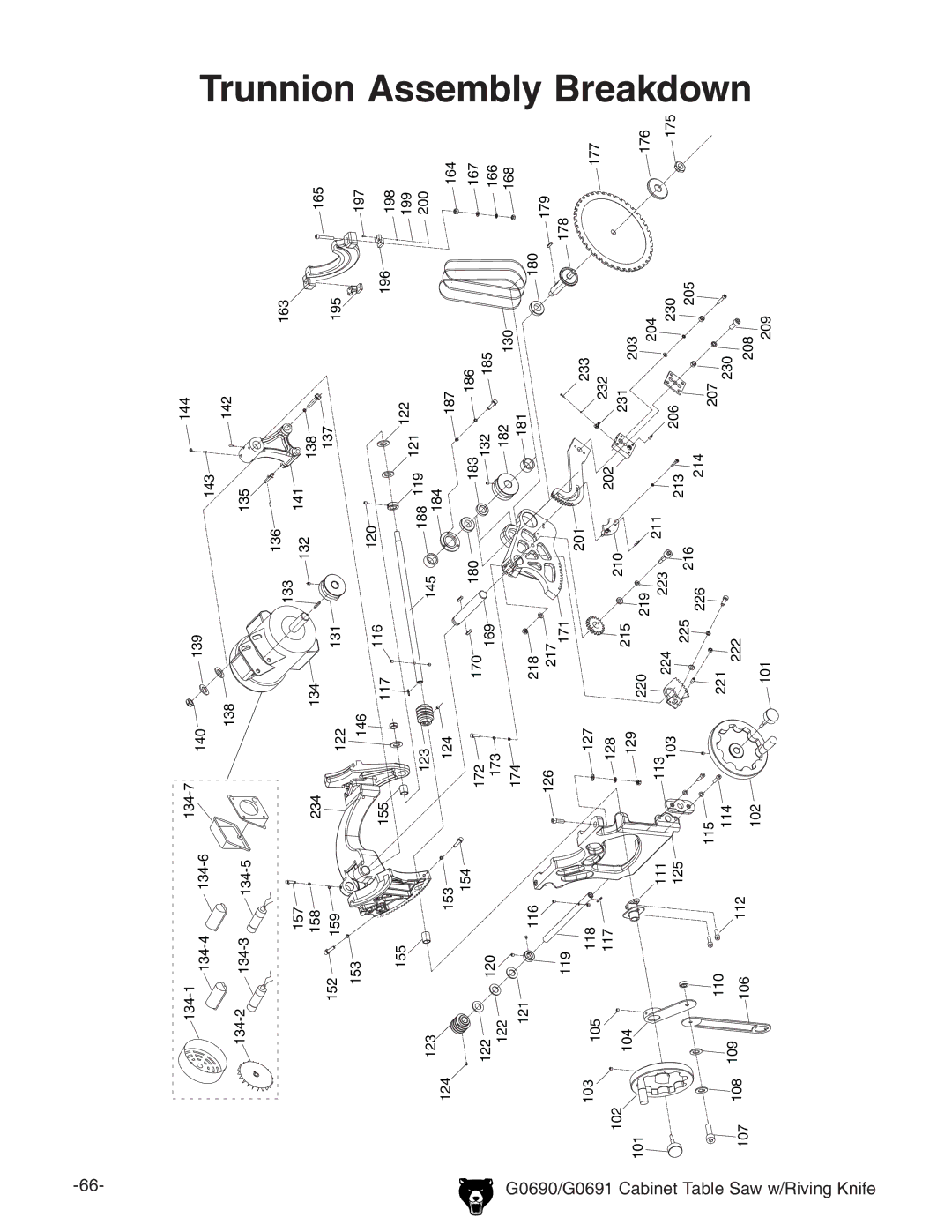 Grizzly G0691 manual Trunnion Assembly Breakdown 