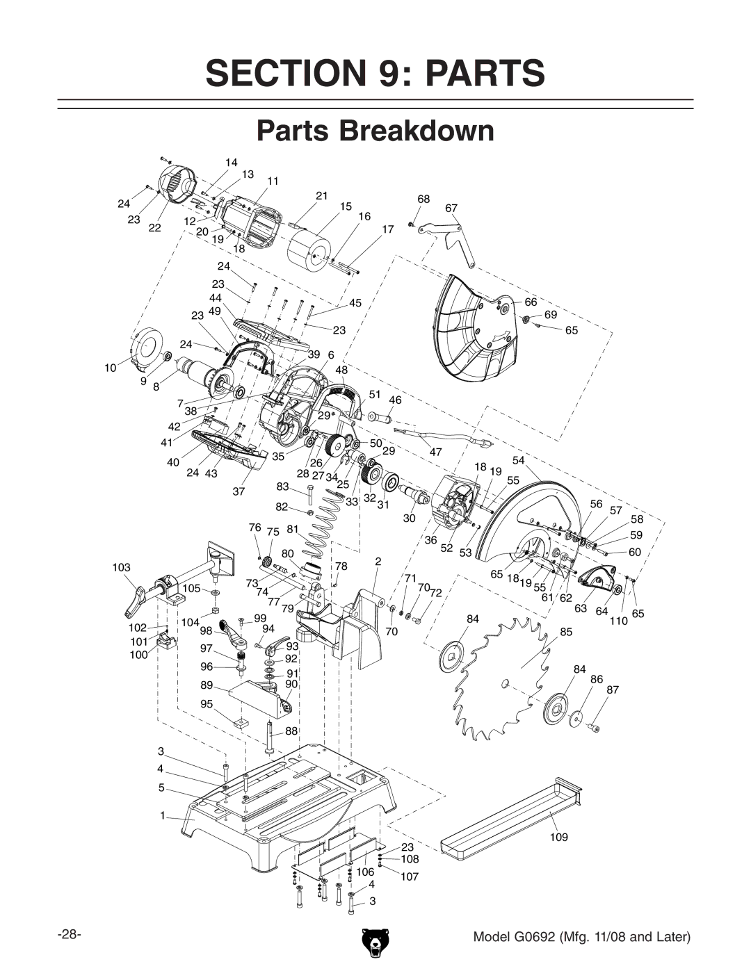 Grizzly G0692 manual Parts Breakdown 