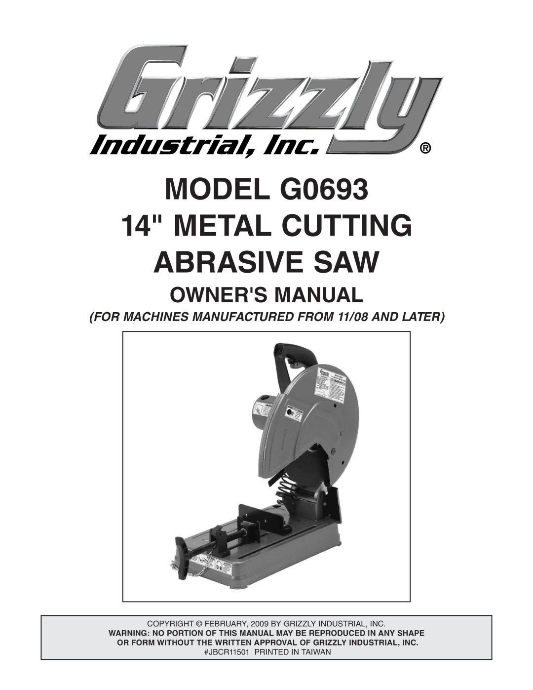 Grizzly owner manual Model G0693 Metal Cutting Abrasive SAW 