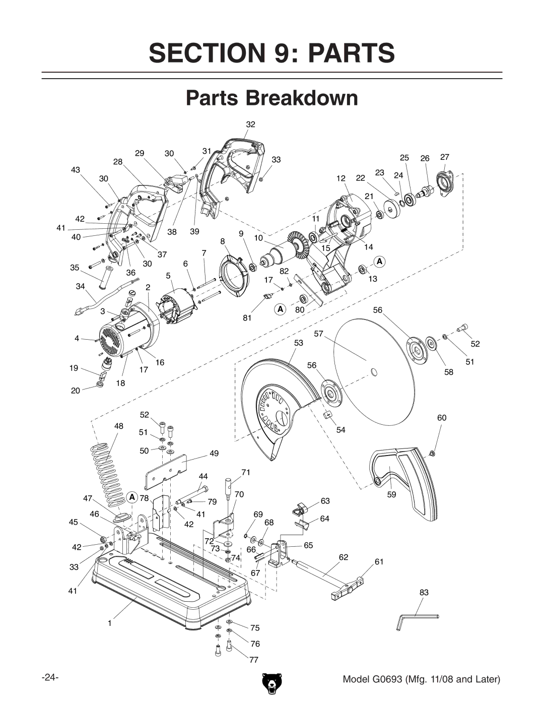 Grizzly G0693 owner manual Parts Breakdown 