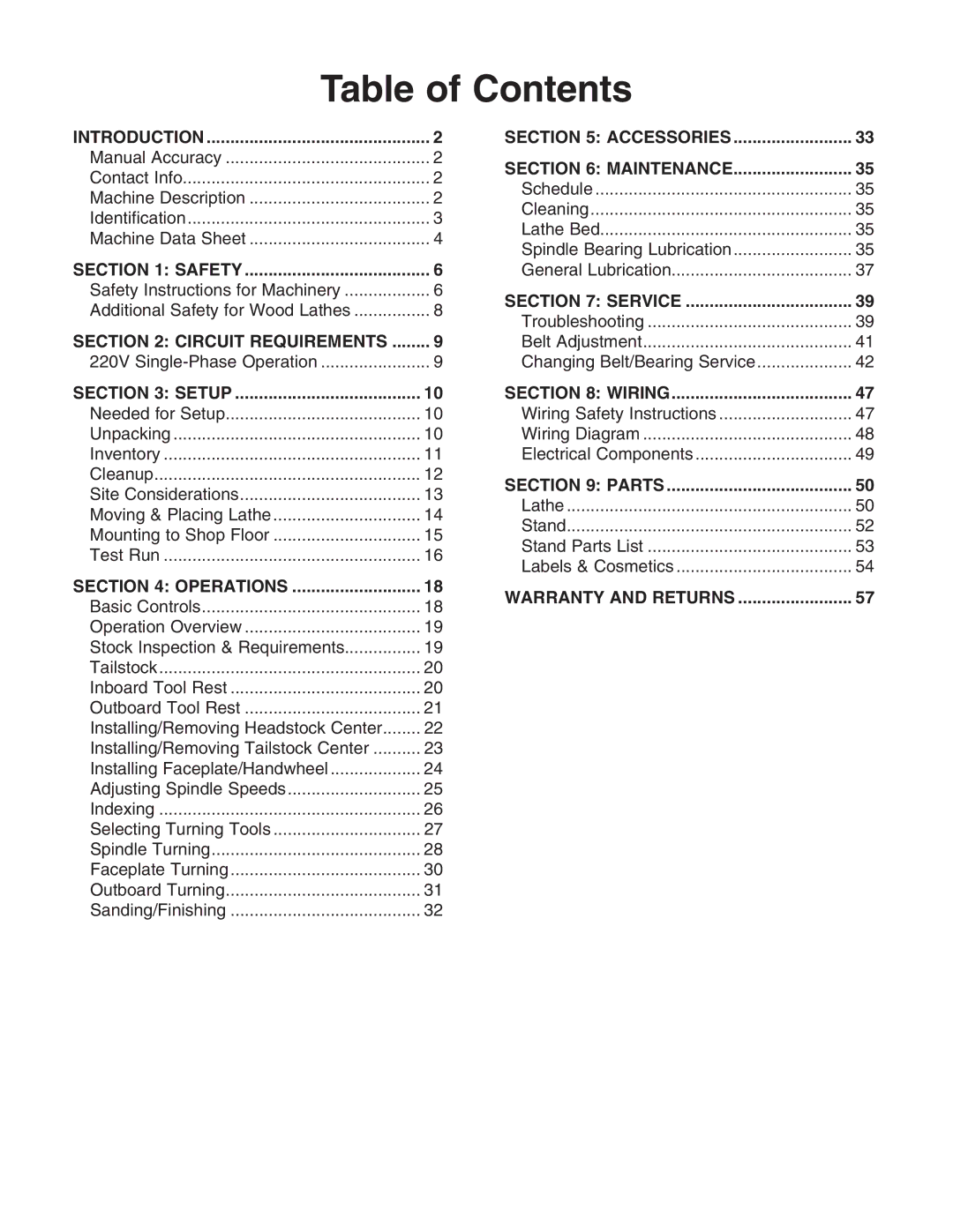 Grizzly G0694 owner manual Table of Contents 