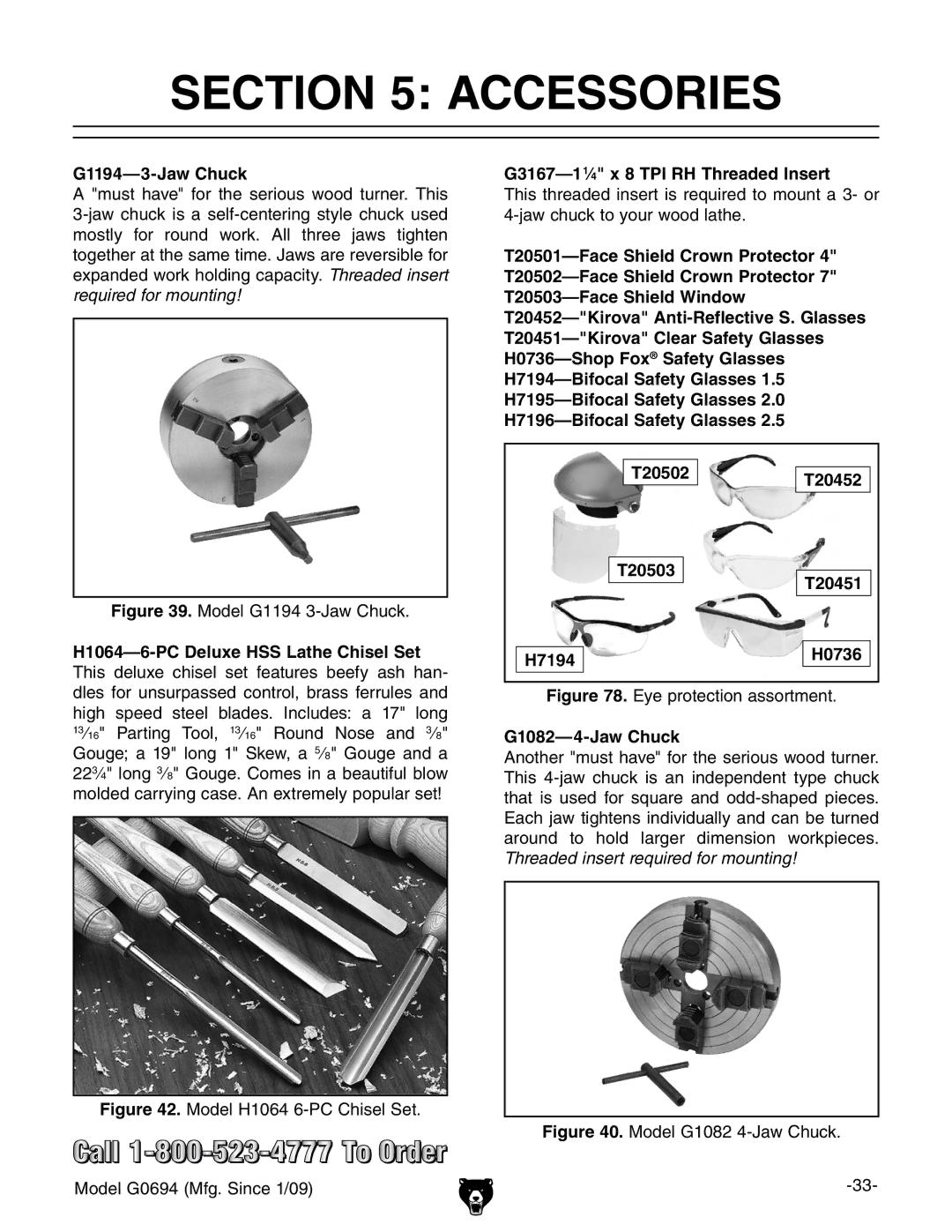 Grizzly G0694 owner manual Accessories 