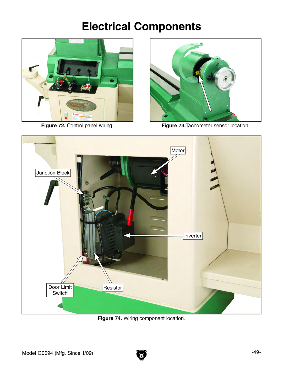 Grizzly G0694 owner manual Electrical Components, Control panel wiring 