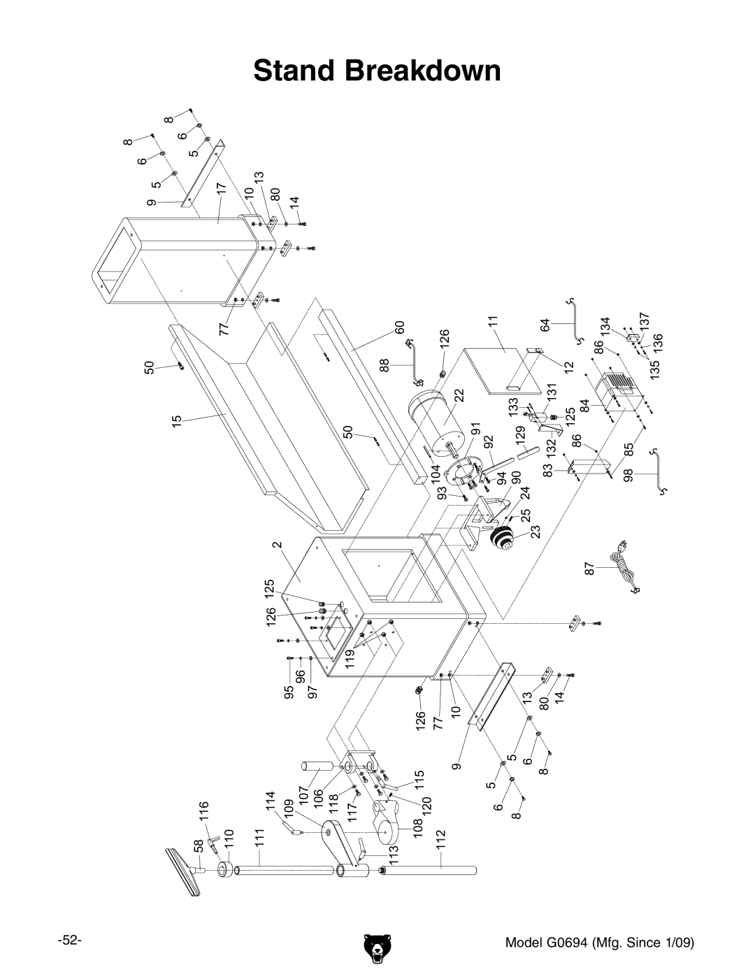 Grizzly G0694 owner manual Stand Breakdown 