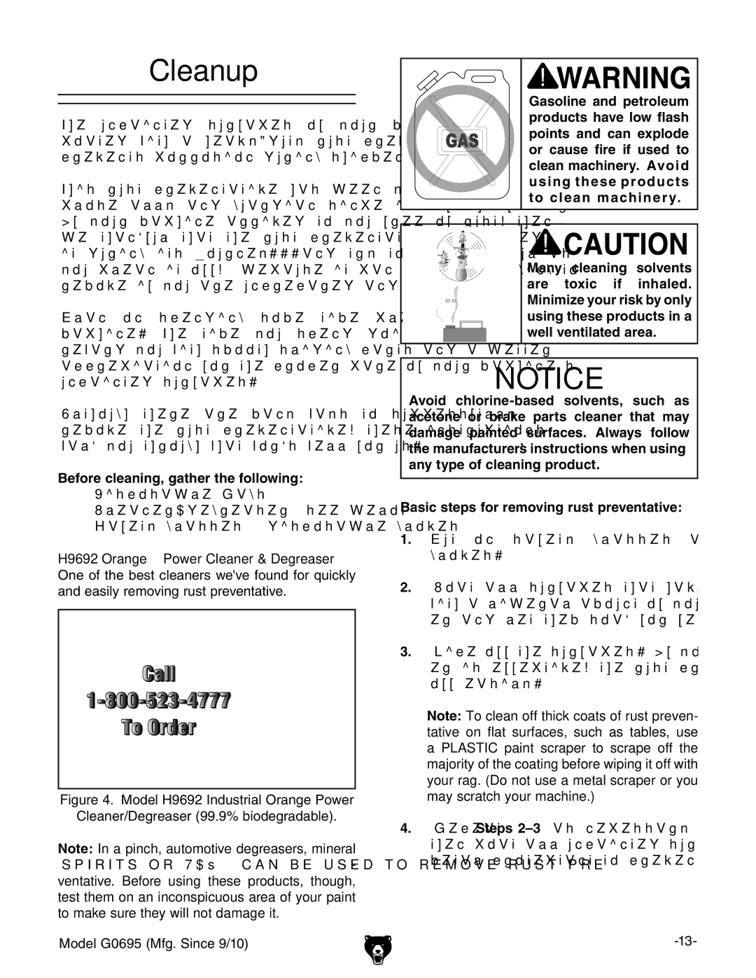 Grizzly G0695 owner manual Cleanup, Before cleaning, gather the following 