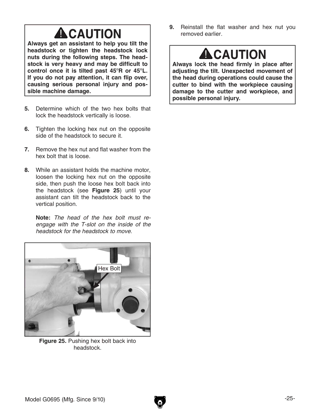 Grizzly G0695 owner manual Hex Bolt 