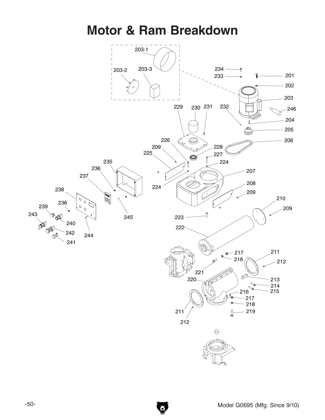 Grizzly G0695 owner manual Motor & Ram Breakdown 