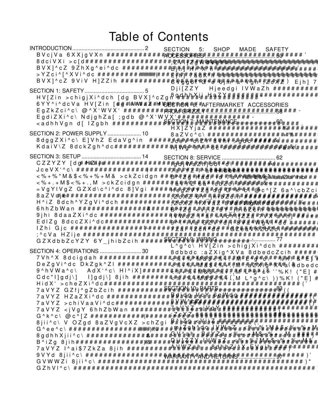 Grizzly G0605X1, G0696X, G0697X, G0606X1 owner manual Table of Contents 