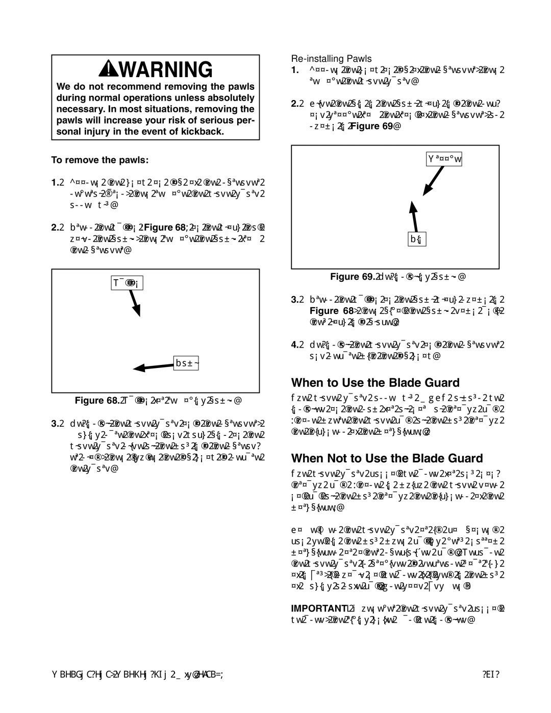 Grizzly G0605X1 When to Use the Blade Guard, When Not to Use the Blade Guard, To remove the pawls, 7jiidc EVla, GddkZ 