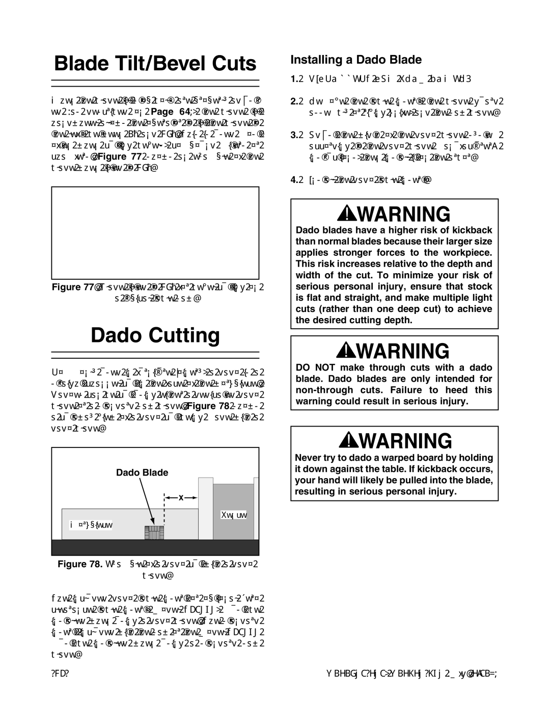 Grizzly G0696X Blade Tilt/Bevel Cuts, Dado Cutting, Installing a Dado Blade,  chiVaaiZYVYdiVWaZchZgi#, Ldg`eZXZ ZcXZ 