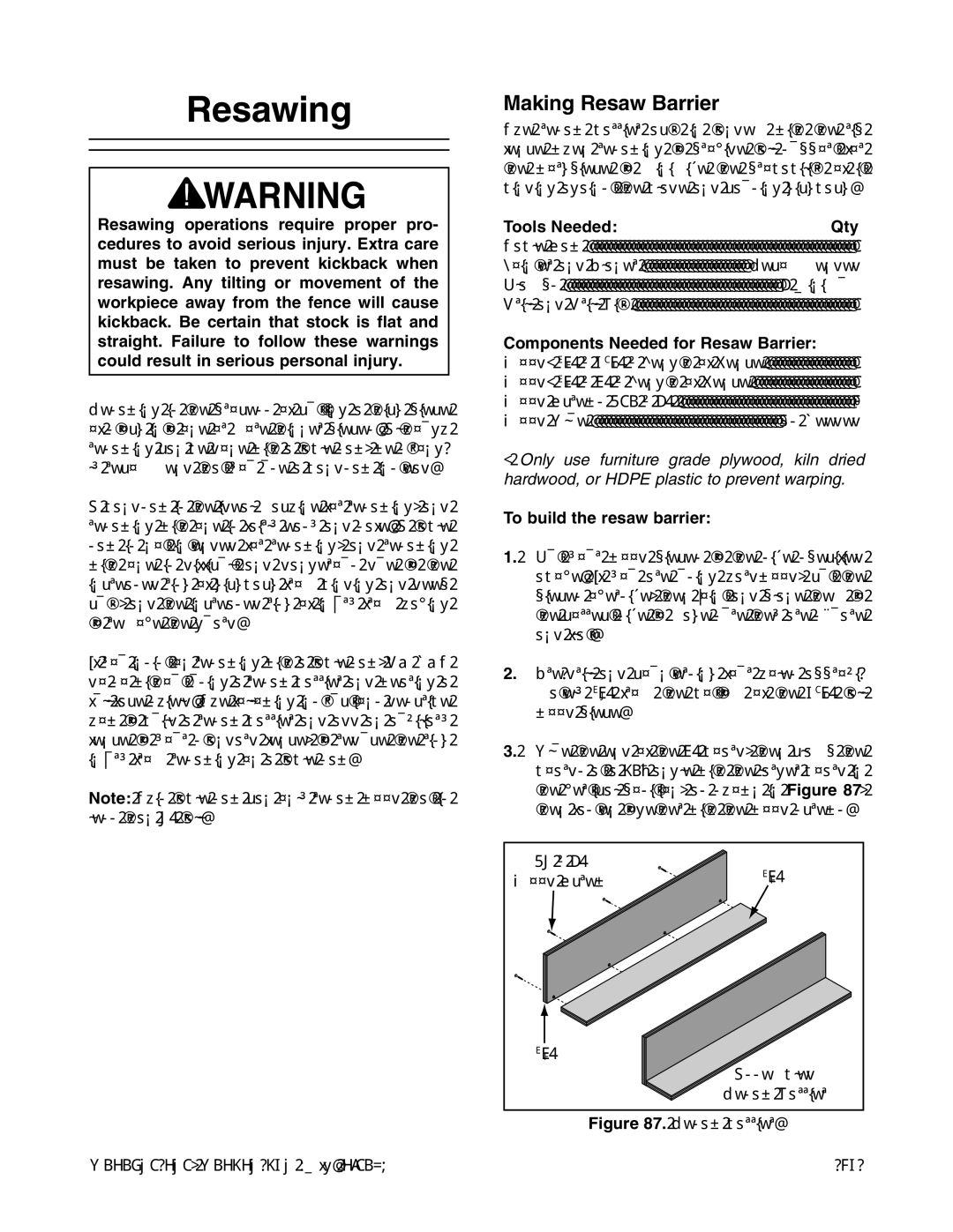 Grizzly G0697X, G0696X, G0606X1 Resawing, Making Resaw Barrier, Tools NeededQty, Components Needed for Resaw Barrier 