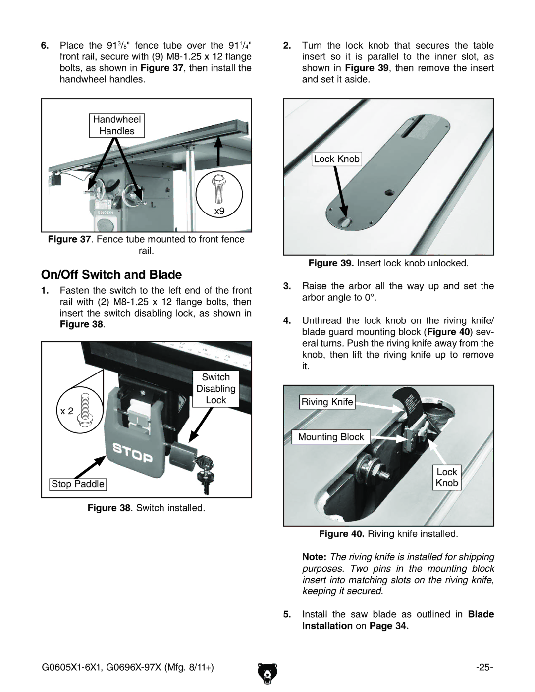 Grizzly G1023SL, G0697X On/Off Switch and Blade, =VcYlZZa =VcYaZh, HideEVYYaZ, AdX`@cdW, Gkc\@cZ Bdjcic\7adX` 