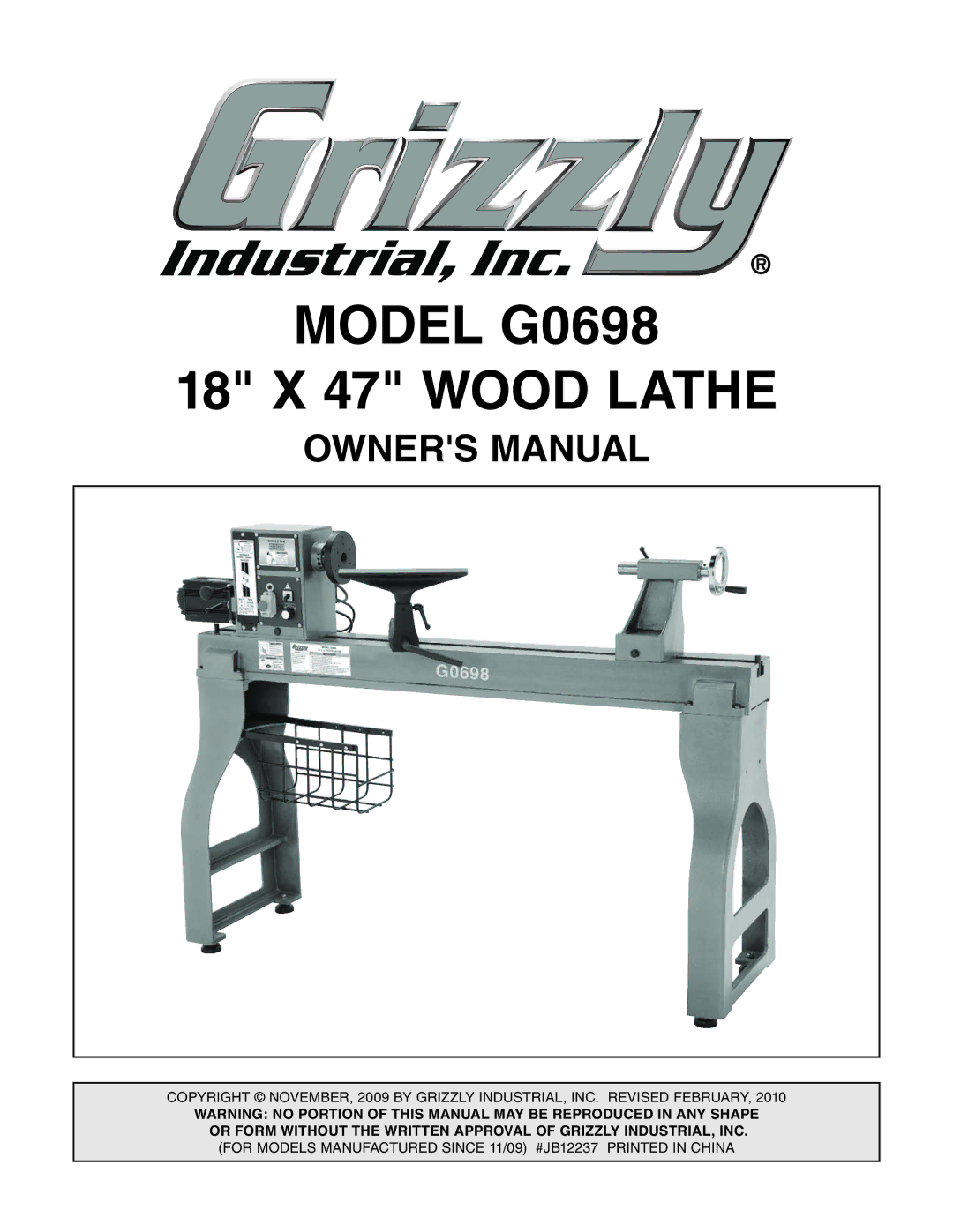 Grizzly owner manual Model G0698 