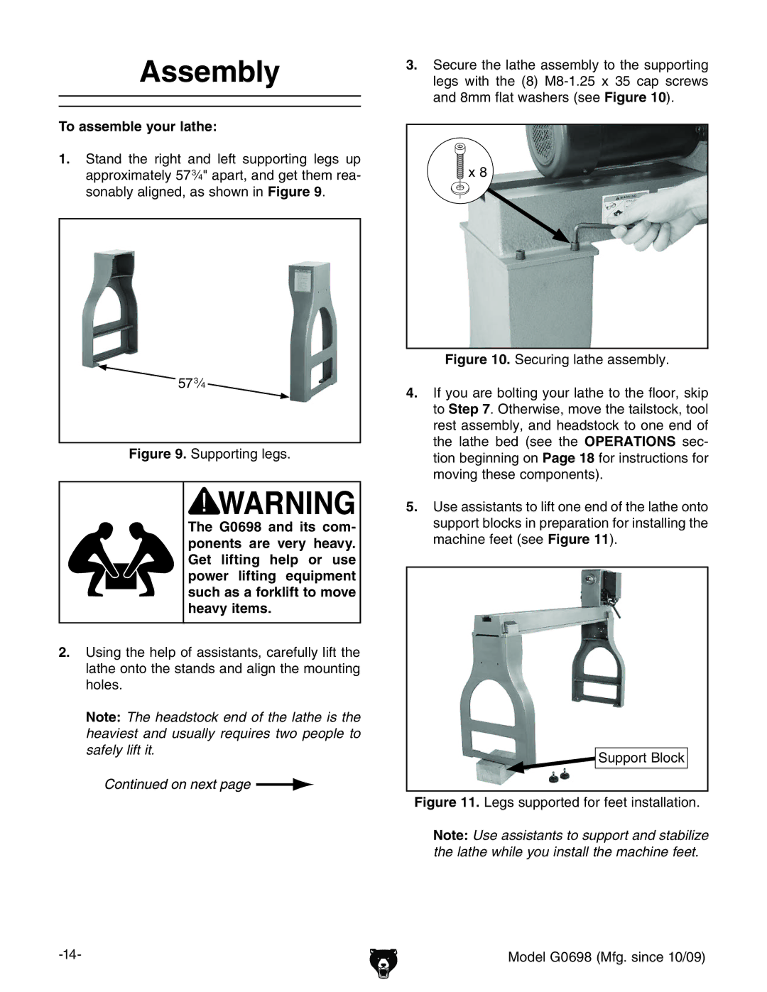 Grizzly G0698 owner manual Assembly, To assemble your lathe, Hjeedgi7adX` 