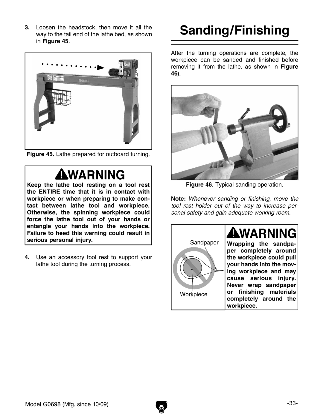 Grizzly G0698 owner manual Sanding/Finishing, HVcYeVeZg Ldg`eZXZ 