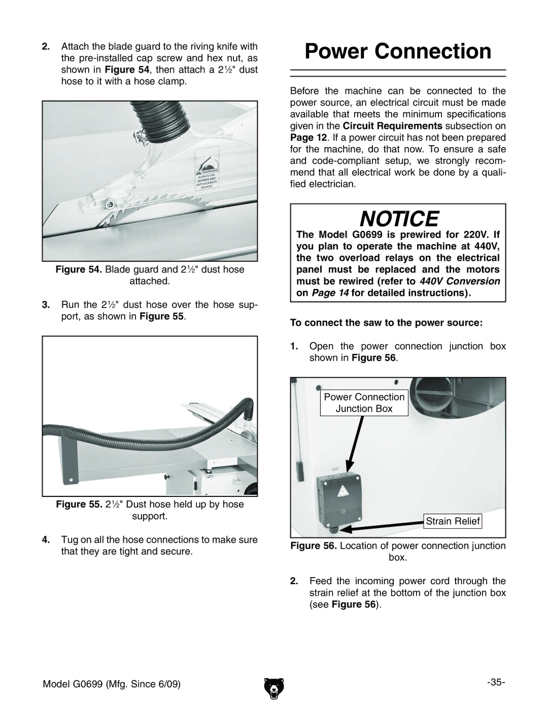 Grizzly G0699 owner manual Power Connection, Hdlcc #, HigVcGZaZ, hZZ # 