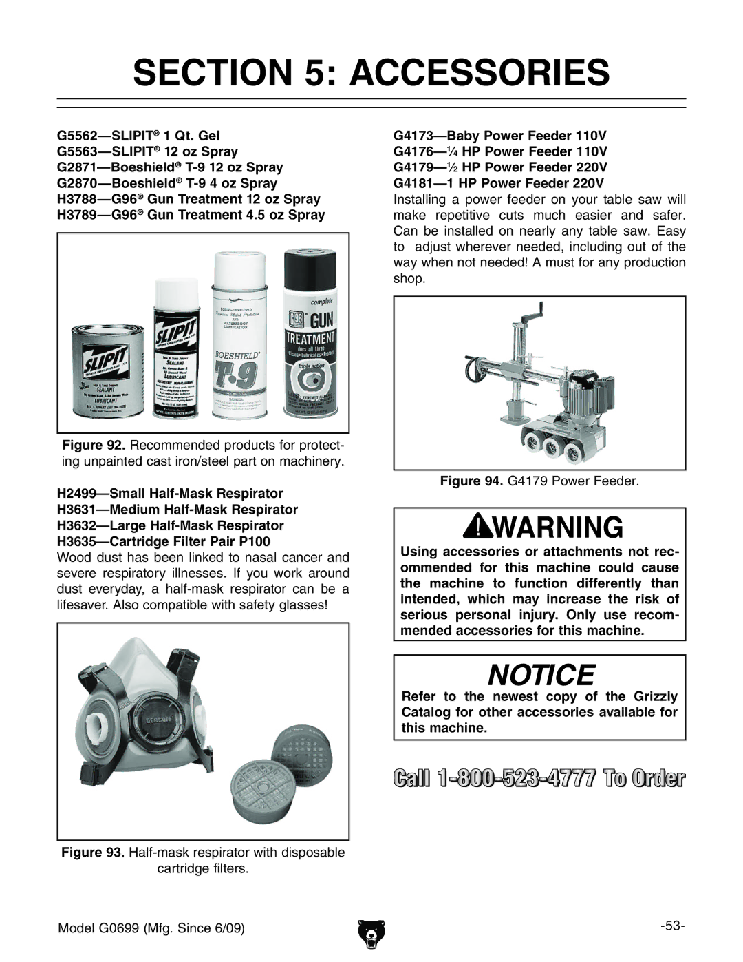 Grizzly G0699 owner manual Accessories, EdlZgZZYZg# 