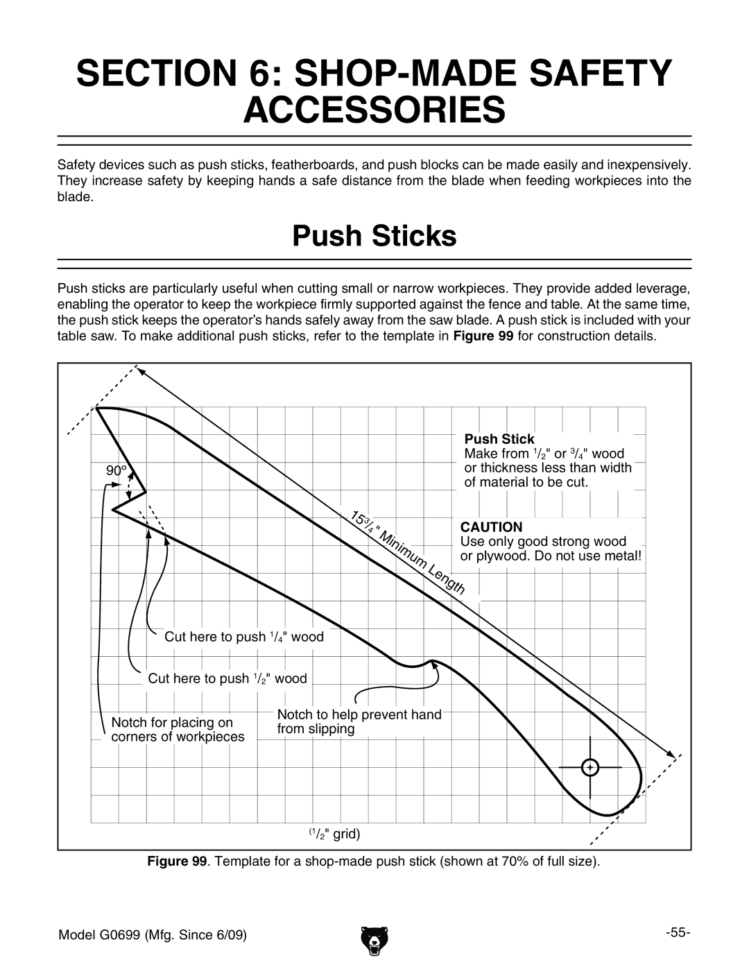 Grizzly G0699 owner manual SHOP-MADE Safety Accessories, Push Sticks 