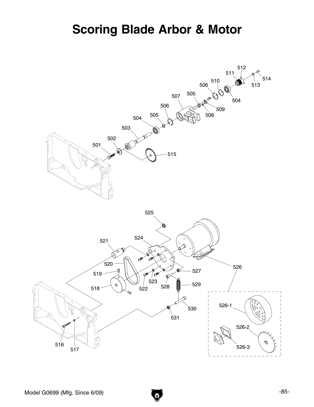 Grizzly G0699 owner manual Scoring Blade Arbor & Motor 