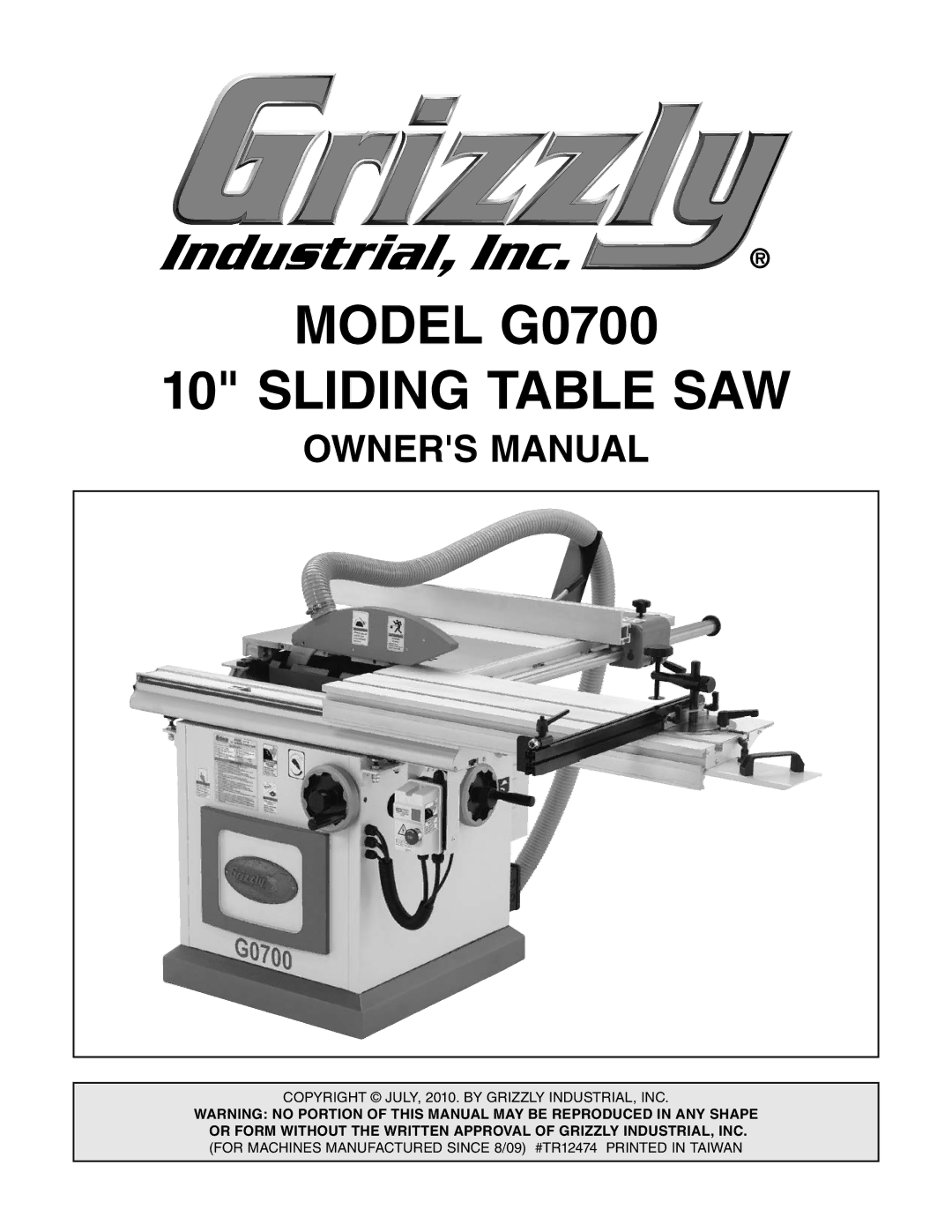 Grizzly owner manual Model G0700 Sliding Table SAW 