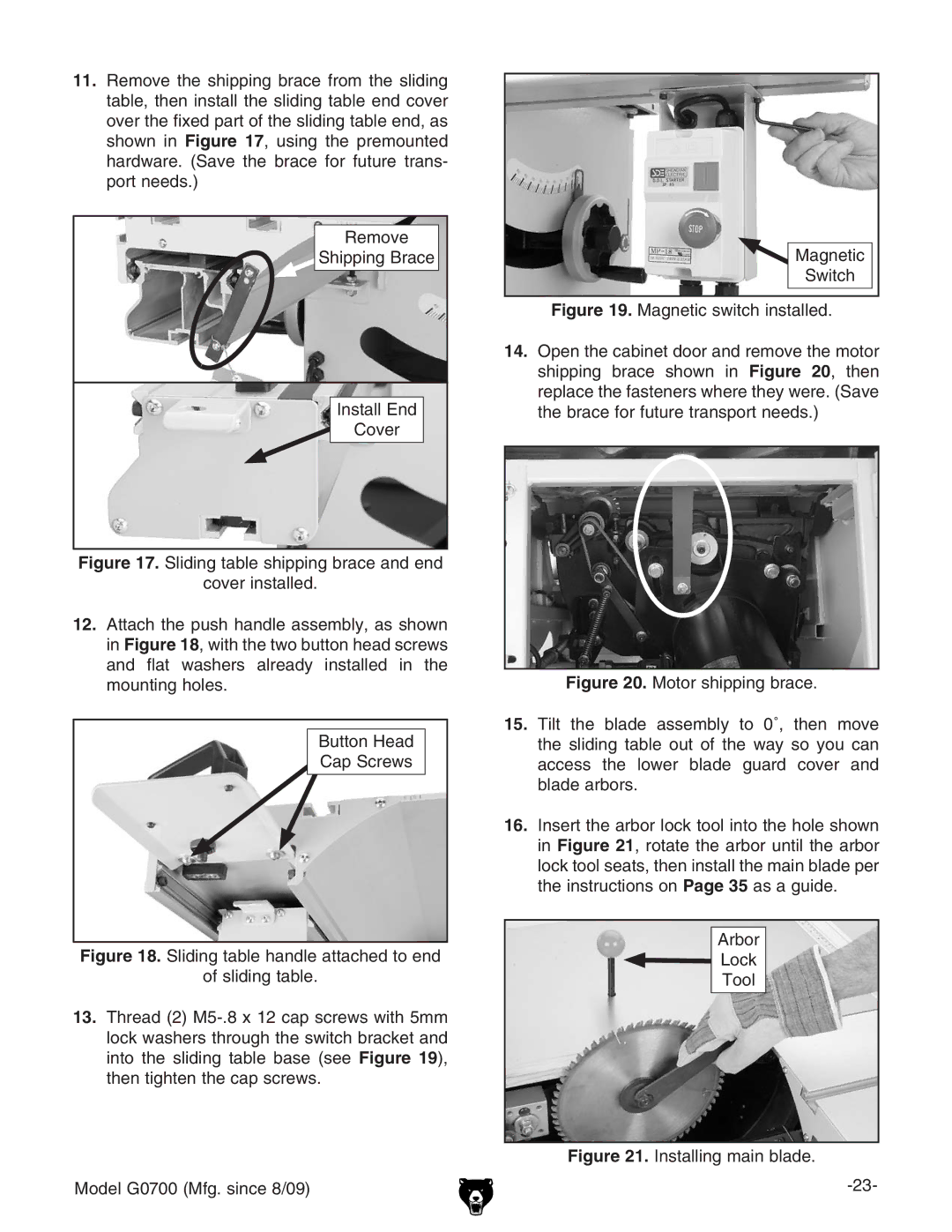 Grizzly G0700 owner manual Installing main blade 