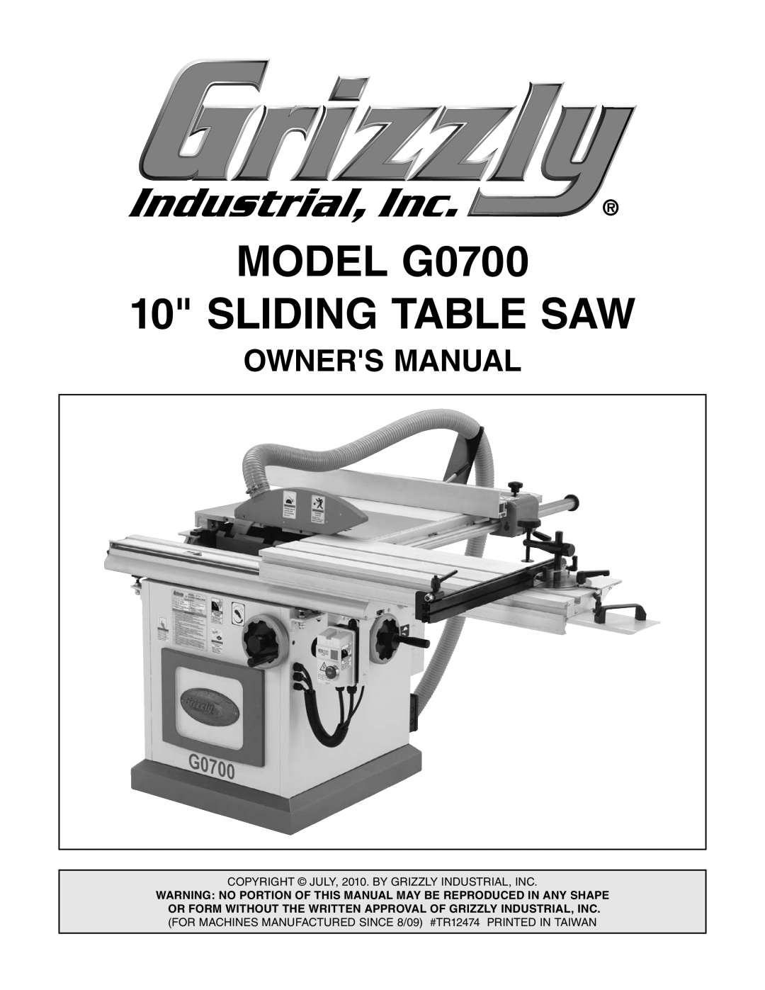 Grizzly owner manual OWNERS Manual, MODEL G0700 10 SLIDING TABLE SAW 