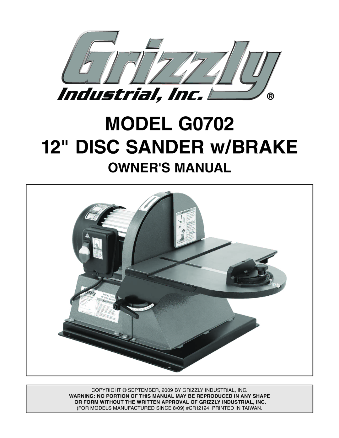 Grizzly owner manual Model G0702 