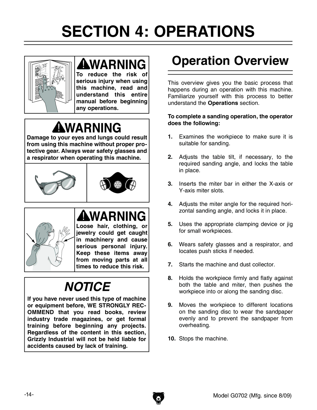 Grizzly G0702 owner manual Operations, Operation Overview,  HiVgihiZbVXcZVcYYjhiXdaaZXidg# 