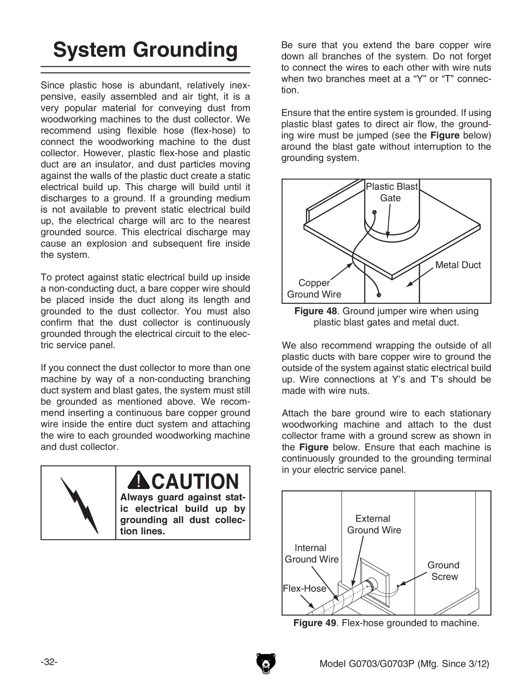 Grizzly G0703 owner manual System Grounding 