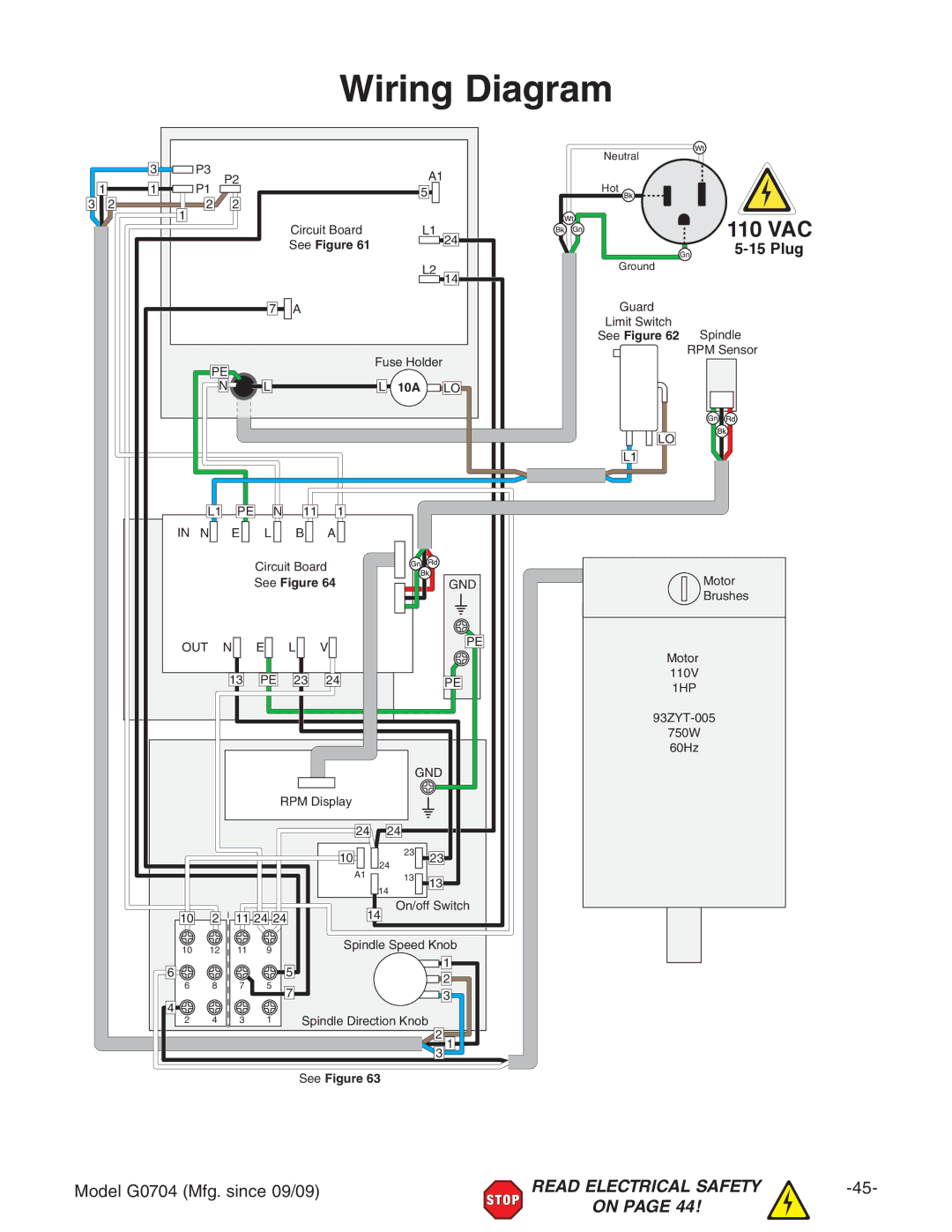 Grizzly G0704 owner manual Wiring Diagram, 110 VAC 