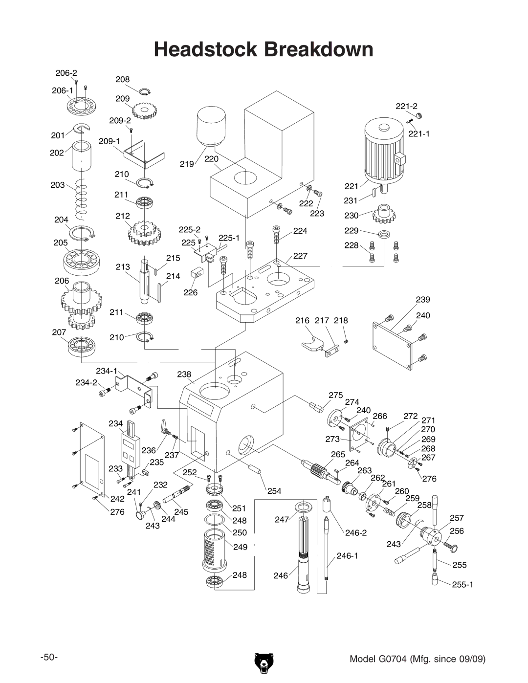 Grizzly G0704 owner manual Headstock Breakdown 