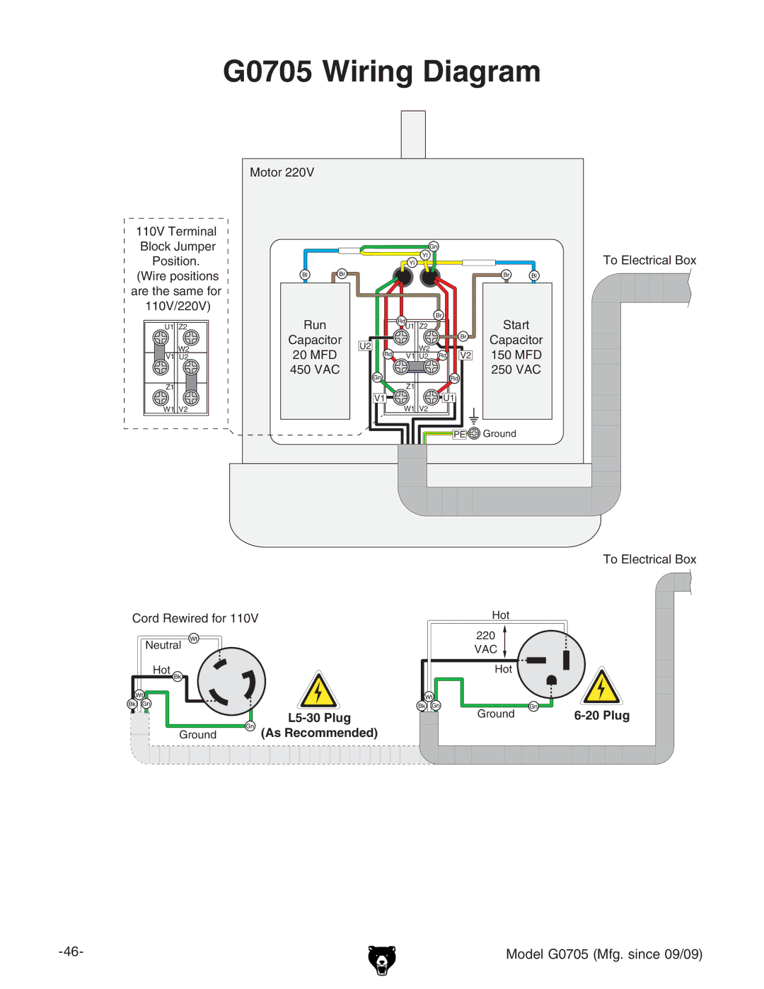 Grizzly owner manual G0705 Wiring Diagram 