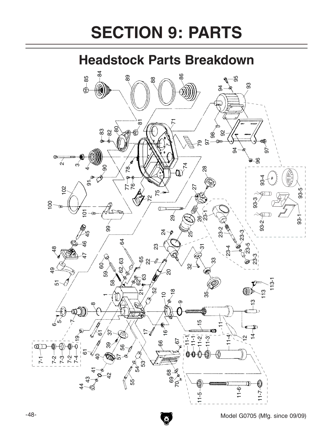 Grizzly G0705 owner manual Headstock 