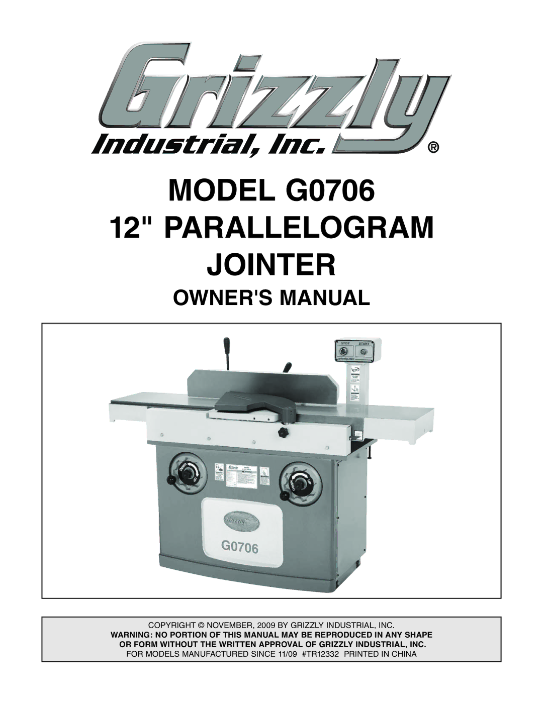 Grizzly owner manual Model G0706 Parallelogram Jointer 