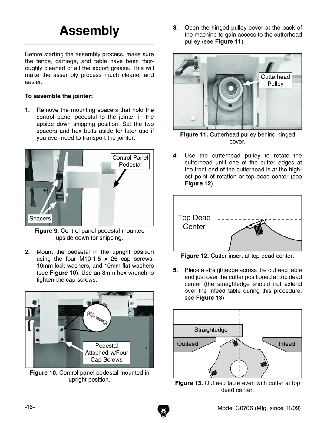 Grizzly G0706 owner manual Assembly, To assemble the jointer 