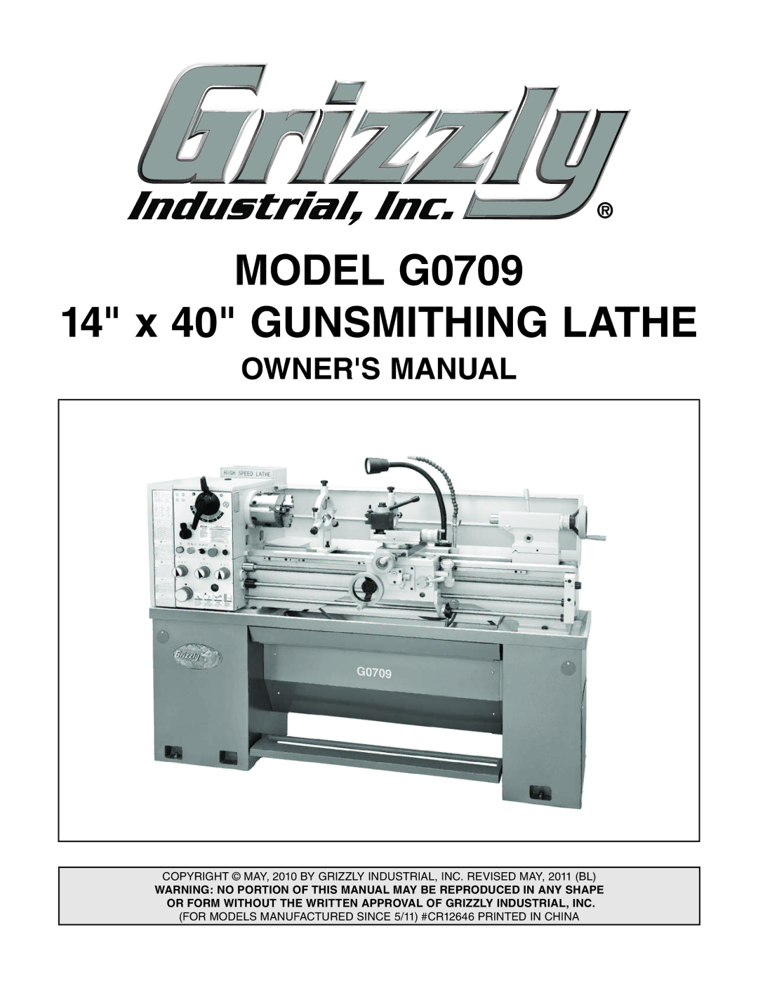 Grizzly owner manual Model G0709 